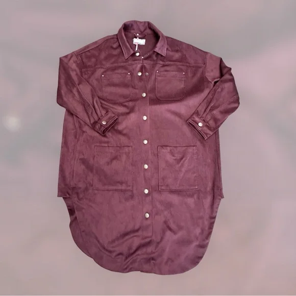 Oversized a Anthropology Pilot sz SM duster in rose faux suede soft cozy snaps - Picture 6 of 8